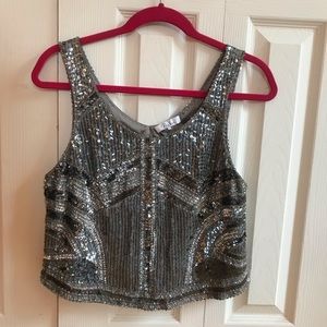 Parker Silver Sequin Crop Tank Top